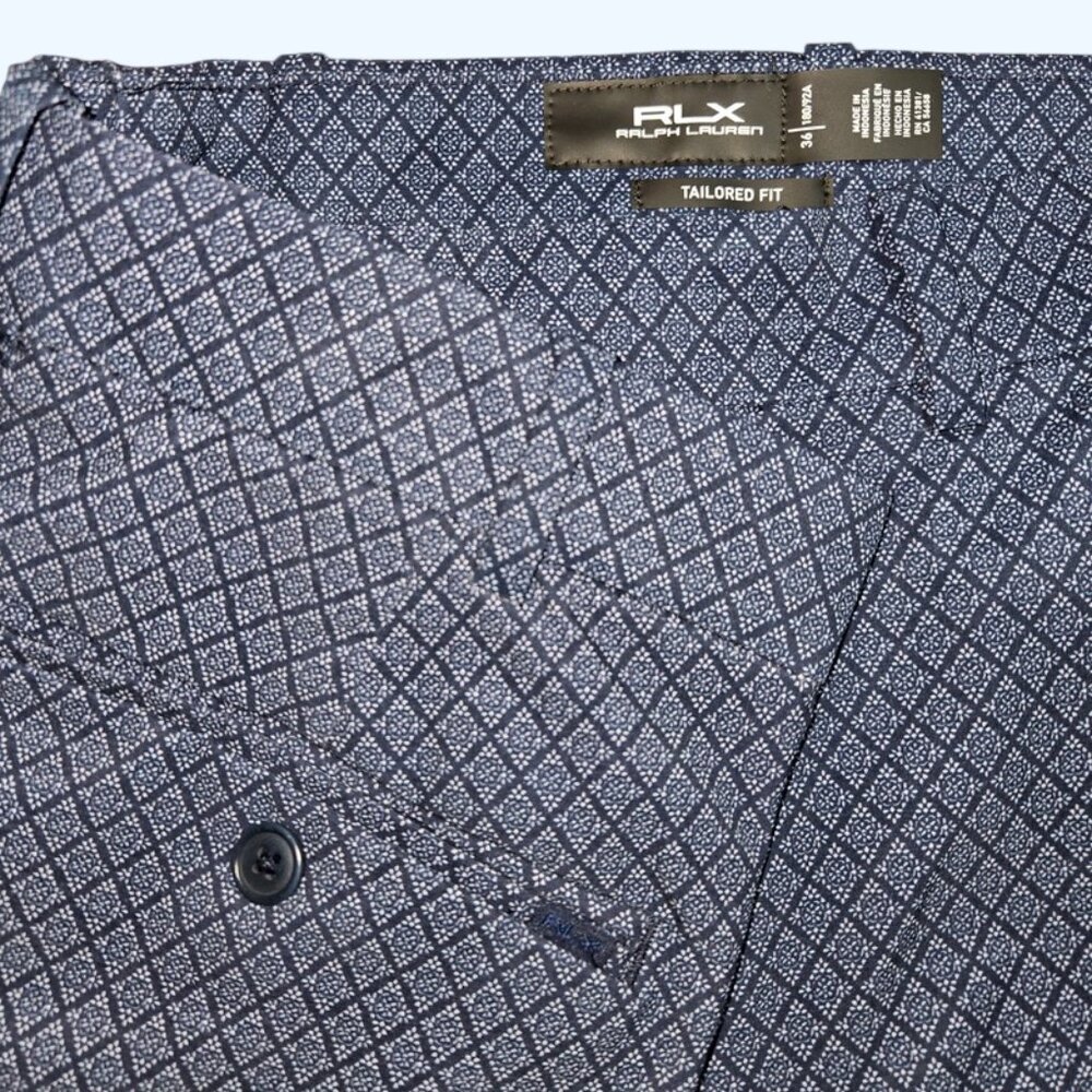 RLX Ralph Lauren Mens 36 Tailored Fit Golf Shorts Blue Diamond Print Geometric